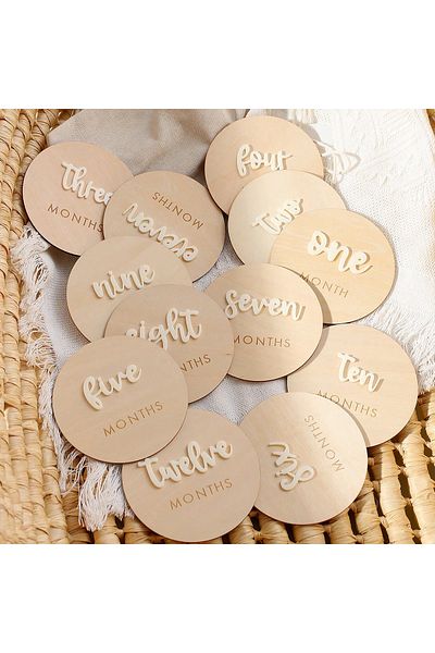 Choice Other 10X10cm Beige Ylsteed 12Pcs 1-12 Month Newborn Monthly Milestone Wooden Cards Dics Baby Keepsa