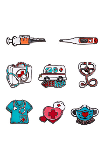 Choice 8 قطع كما في الصورة 8 قطع دبابيس معدنية طبية وأنبوب إبرة وسماعة طبية و...