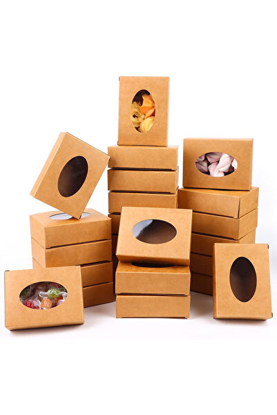 Choice4 9.5×7×3 سم، 20/30 قطعة، علب كرتون كرافت صغيرة بنية اللون مع نافذة، عل...