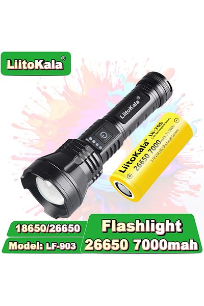 liitokala ZOOM black LF-903(LII-70S) LF-903 20W White Laser Flashlight 1800LM, Zoomable, Lii-50A 500