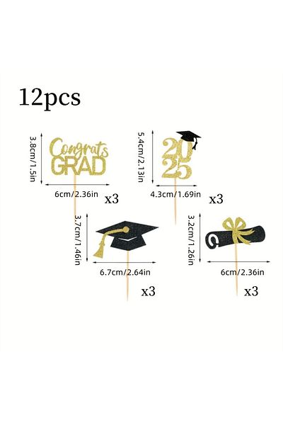 Choice 1 pack Cupcake Toppers 12Pcs 2025 Graduation Cupcake Toppers, Glitter Class of 2025 Cupcake Toppers