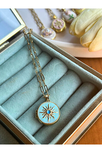 Lavin Accessoriess Mavi Güneş Detaylı Kapaklı Sanat Kolye
