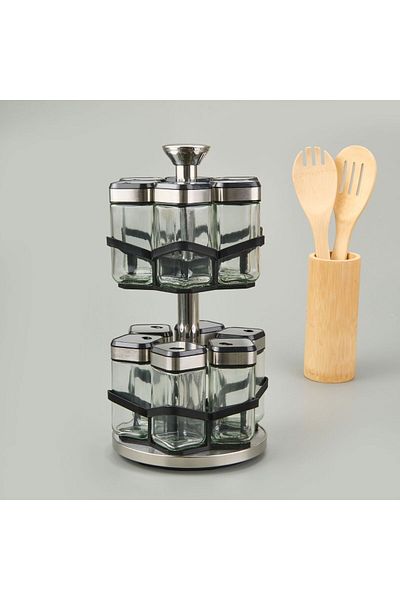 MATMEL 12-Piece Spice Rack with Rotating Stand - Transparent / Black - 100 ml