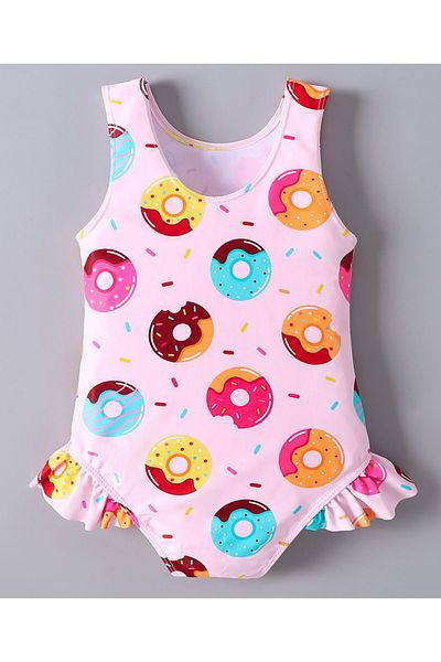 SAPS Donuts Printed Sleeveless V Cut Swimsuit - Pink