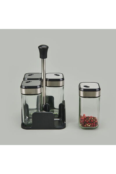 MATMEL Set of 4 Glass Spice Jars - Transparent / Black - 100 ml