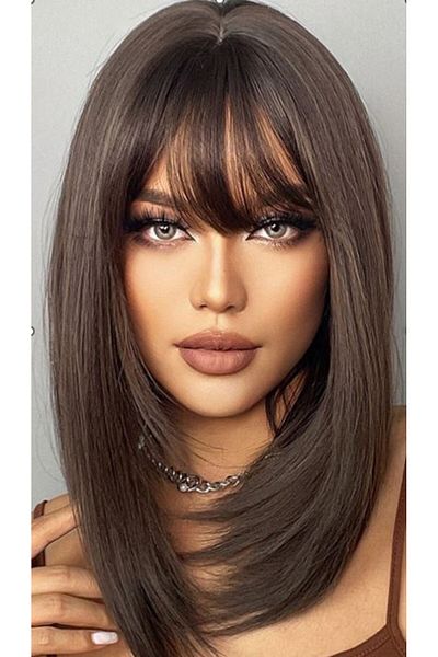 WildFashion Medium-length satin wig with bangs PER90-8