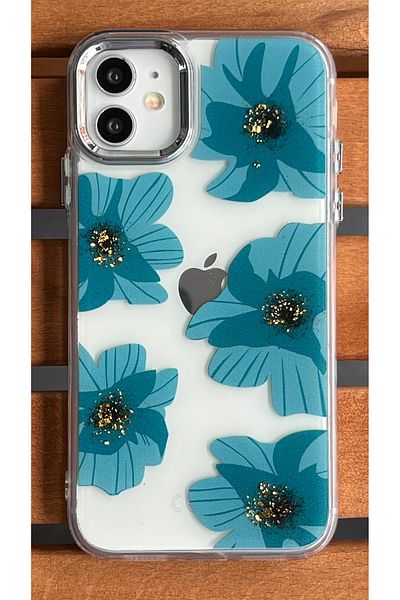 EDELFU iPhone 11 Flower Pattern Transparent Phone Case - Colorful Shiny Glitter Detail Silicone Cover