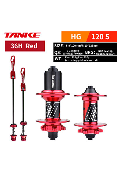 Choice محور دراجة جبلية أحمر 36H QR TANKE 120 Click، 6 أسطوانات محمل NBK، لدر...