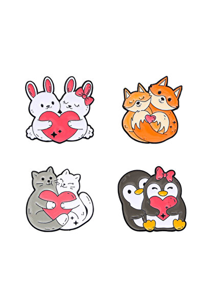 Choice QLDW4P 4 قطع من دبابيس المينا على شكل قلب حيوانات كرتونية لمحبي البطري...