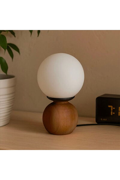MATMEL Lighting Opal Glass Ball Lampshade - Walnut / White - 26X15X15 cm