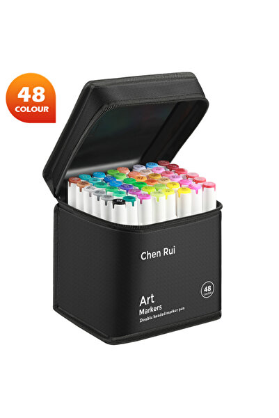 Choice مجموعة من 48 لونًا من أقلام التحديد الفنية الاحترافية للرسم الفني، أقلام تحديد كحولية بطرف مزدوج (طرف فرشاة + طرف عريض)