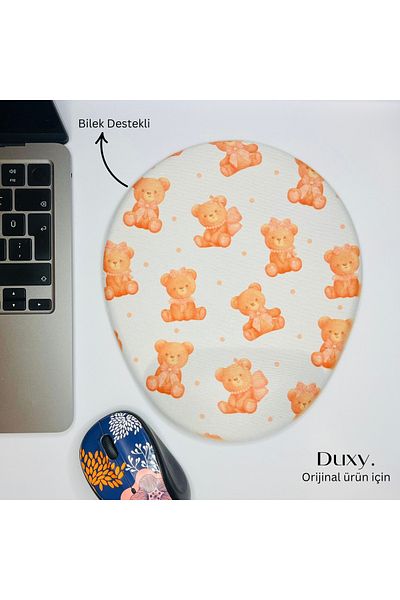 Duxy Teddy Bear Pattern Wrist Supported Mouse Pad, Non-Slip Base, Comfortable and Soft for Home Office and Gaming