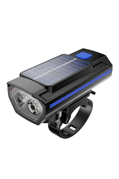 Choice1 مصباح دراجة هوائية يعمل بالطاقة الشمسية باللون الأزرق مع بوق 120 ديسي...