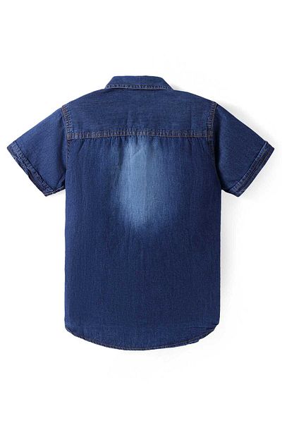 Pine kids Pine Kids Denim Woven Half Sleeves Washed Shirt - Navy Blue