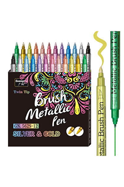 Choice 562S-12 لونًا، أقلام تحديد طلاء دائمة معدنية مقاومة للماء برأسين، 12 ل...