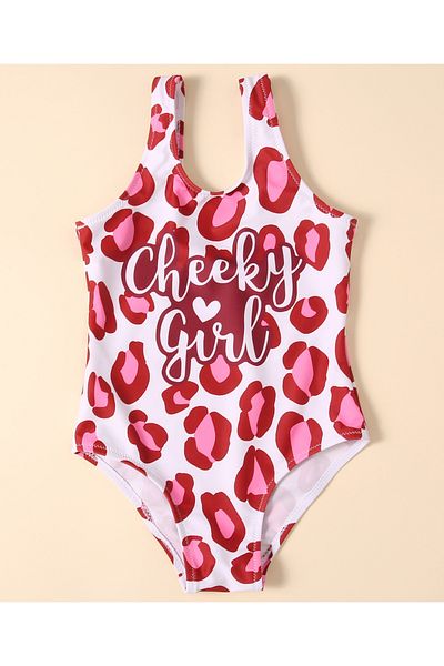 SAPS Cheeky Girl Printed V Cut Swimsuit - White/Red/Pink