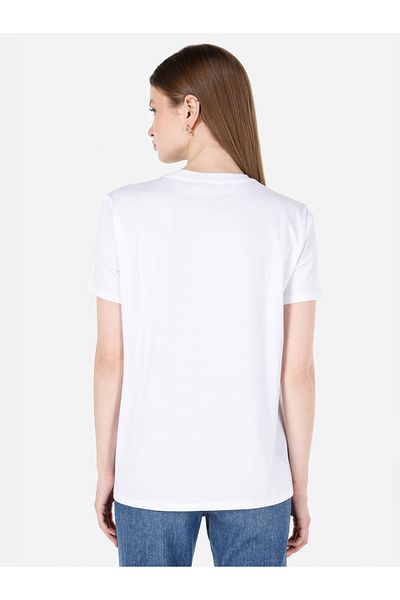 Colin's Tricou alb cu mânecă scurtă pentru femei, cu decolteu rotund, cu croială normală
