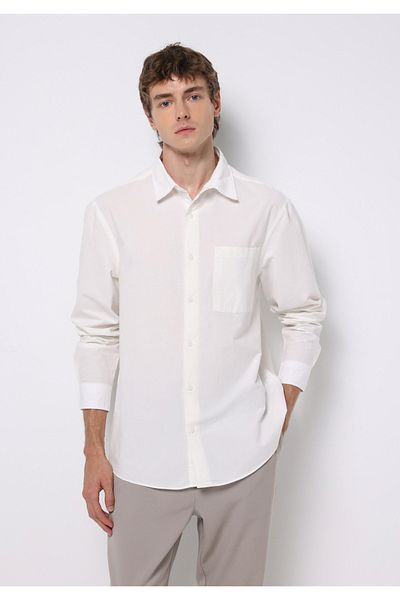 Colin's Comfort Fit Shirt Neck Plain Men's White Long Sleeve Shirt