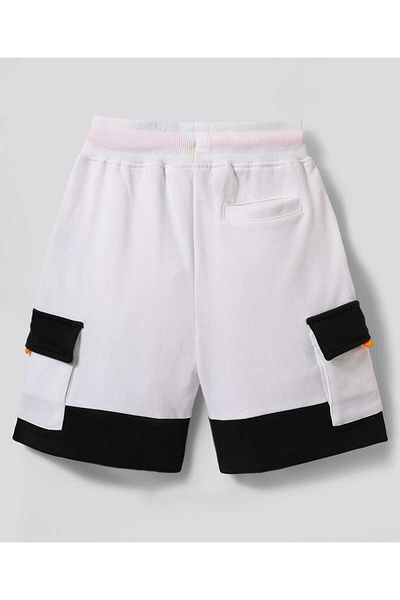 Primo Gino Primo Gino 100% Cotton Knit Knee Length Shorts With Cargo Pockets Text Print- White & Black