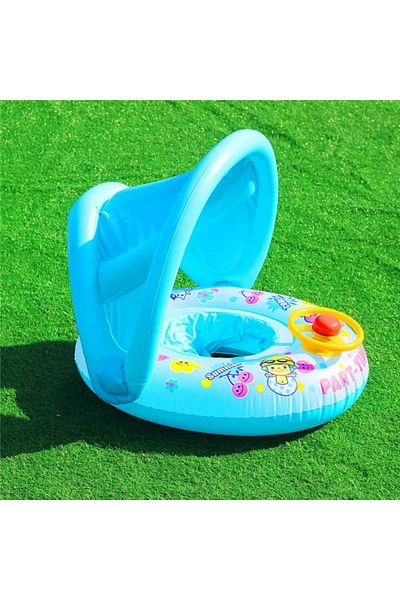 Choice XRZL blue1 Baby Swim Ring Cartoon Inflatable Seat Floating Sunshade Toddler Circle Bathtub Swimmin