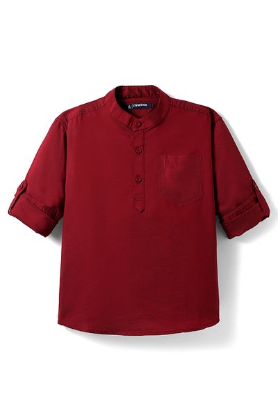 Pine kids Cotton Woven Full Sleeves Solid Colour Shirt - Dark Red