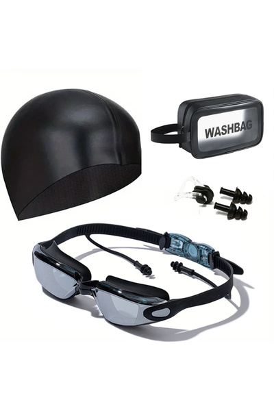 Choice مجموعة نظارات سباحة سوداء مطلية بالكهرباء للبالغين، مضادة للضباب ومقاومة للماء