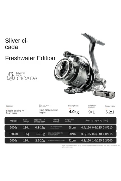 Choice1 بكرة دوارة Silver cicada 2000 CHILENT CICADA1000 خفيفة الوزن مصنوعة م...