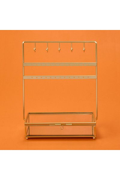 Simple Living Glass Storage Metal Jewelry Hanger - Gold - 20X7X27 cm