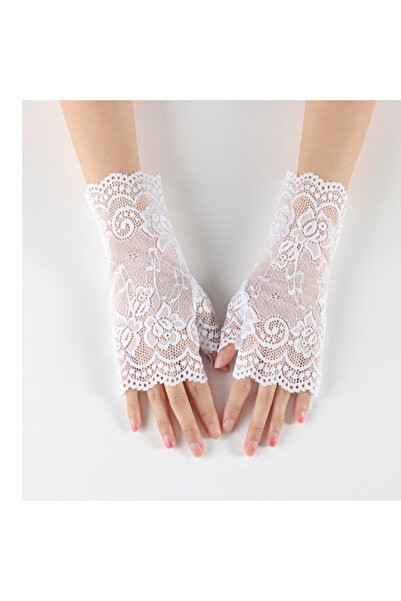 Choice قفازات نسائية بيضاء قصيرة من الدانتيل نصف أصابع واقية من الشمس من الدا...