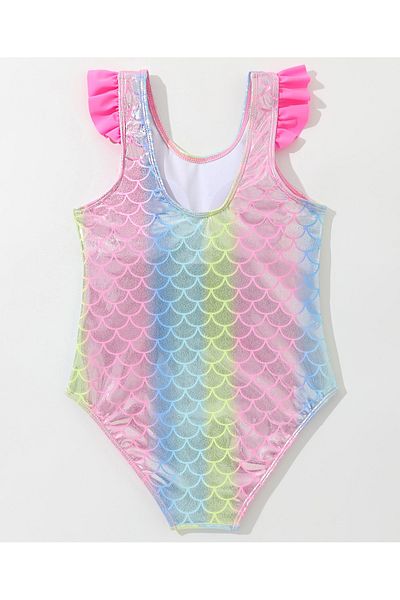 SAPS Mermaid Theme Printed V Cut Swimsuit - Pink/Blue
