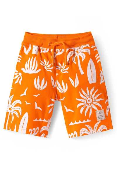 Pine kids Looper Knit Shorts with Beach Theme Print - Orange