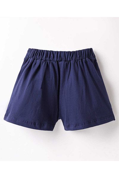 Honeyhap Premium 100% Cotton Knit Above Knee Length Solid Color Skort Frill Detailing - Navy Peony