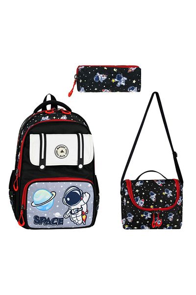 AlphaClub Bag 3-Piece Set Luxury Primary School Bag with Astronaut Figure