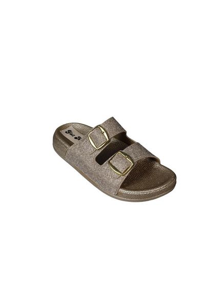 Yaz Kış Ayakkabı Yazkiş women's black platinum double buckle shiny fabric slippers