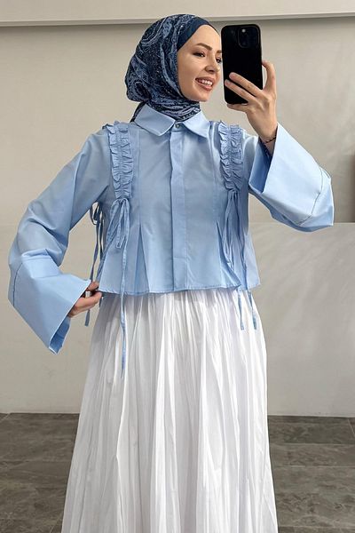 Tesettür Diyarı Tie-Up Shoulder Ruffle Detailed Shirt