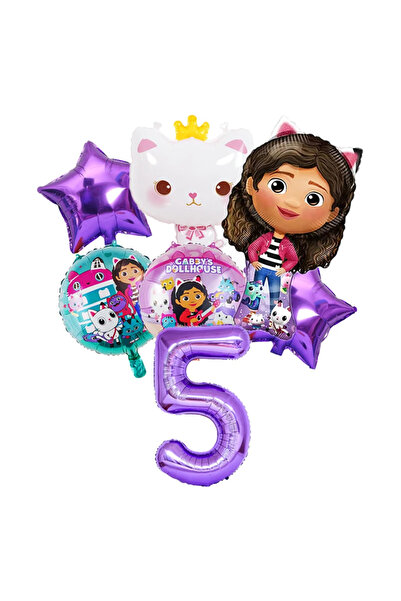 Miniso مجموعة واحدة من 7 قطع من بالونات Gabby Dollhouse Cats Number Balloons لتزيين حفلات أعياد ميلاد الأطفال من الألومنيوم
