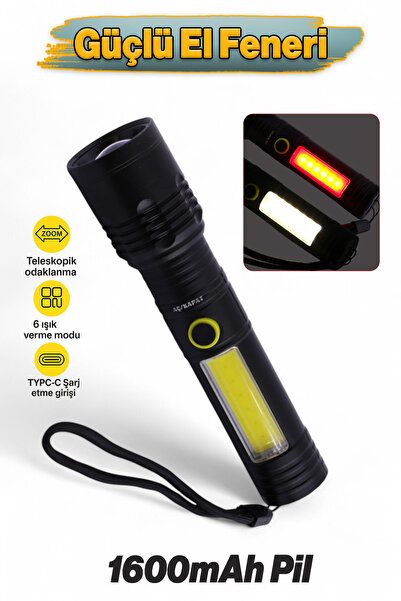 Badem10 Çok Fonksiyonlu Şarjlı El Feneri Uzun Menzil Metal Kasa 10W COB LED I...