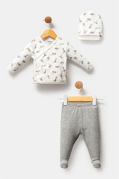 Tiffany Baby Boy African Animals Theme 3-Piece Bodysuit Set Ecru 32078