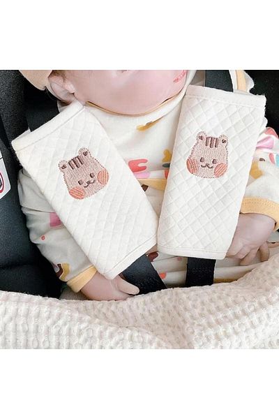 Velico Seat belt protectors for children, with teddy bear pattern, made of cotton, White, VELICO®