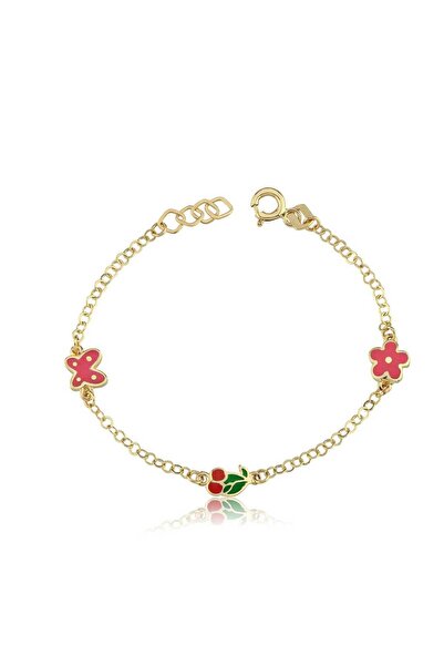 Cherry by Özkonak Pink Kelebek Kiraz Çocuk Bilekliği