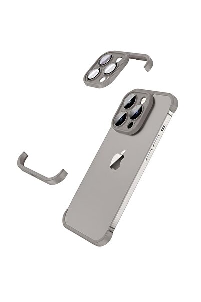 Flippy Edgeless Metal Case for iPhone 15 Plus, Flippy, Corner and Camera Protection, Alloy, Matte Gray