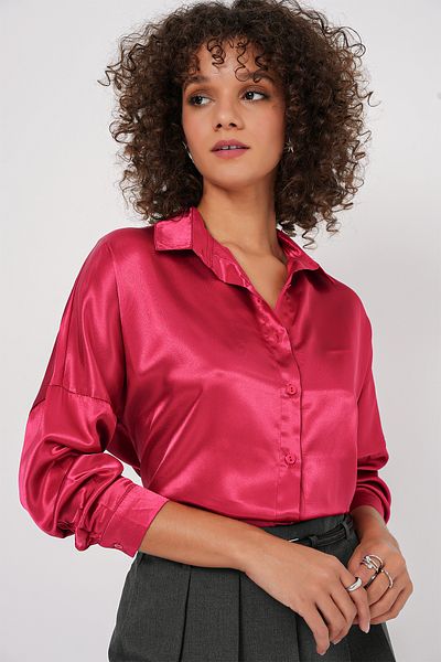 Merterium Women's Oversize Satin Shirt Burgundy 1070