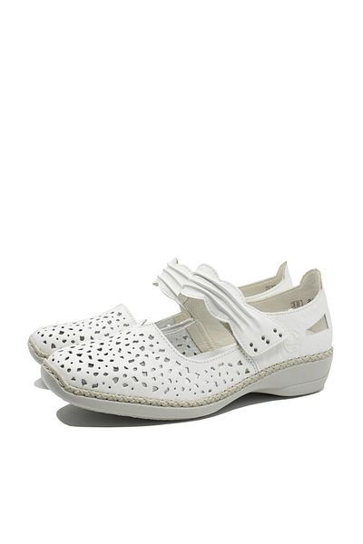 Rieker Perforated Strap Shoes White Leather RIK 41399-80