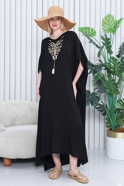 EL jadida Women's Plus Size Embroidered Oversize Viscose Long Dress