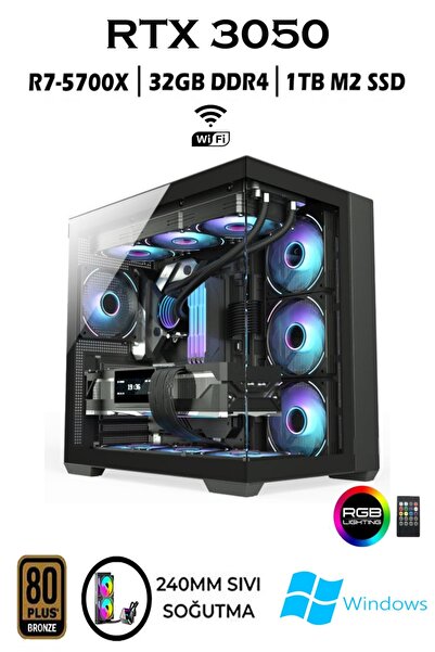 Apphirex REBİRTH X75 Ryzen 7 5700X 32GB 1TB M.2 SSD RTX3050 GDDR6 Sıvı Soğutm...