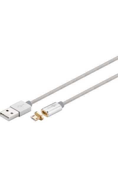 goobay Cablu USB 2.0 cu mufă magnetică Micro USB, 1,2 m, argintiu