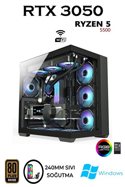 Apphirex REBİRTH X80 Ryzen 5 5500 32GB 1TB M.2 SSD RTX3050 GDDR6 Sıvı Soğutma...