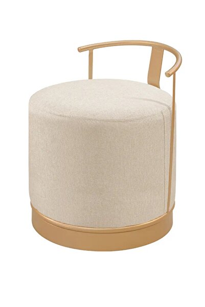 asaella mobilya Pufi Puf Gold Metal Çerçeveli Keten Çok Amaçlı Dekoratif Otur...