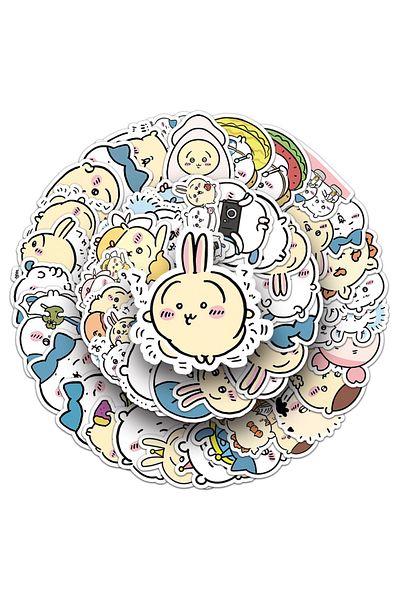Miniso 51pcs 51pcs Kawaii Cartoon Chiikawa Stickers Decorative Desk Laptop Scrapbook Luggage Stationery Cut