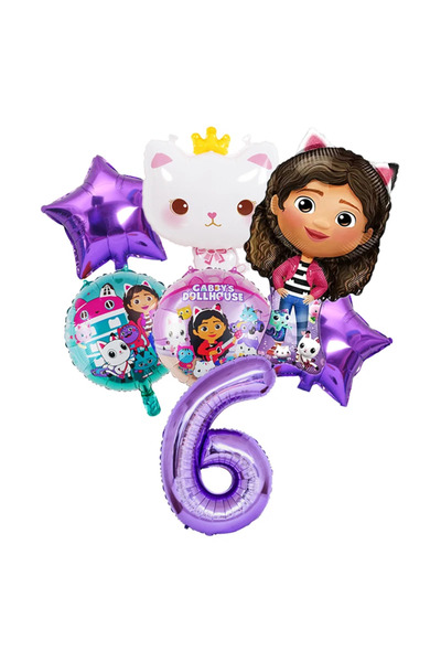 Miniso مجموعة واحدة من 7 قطع من بالونات Gabby Dollhouse Cats Number Balloons لتزيين حفلات أعياد ميلاد الأطفال من الألومنيوم